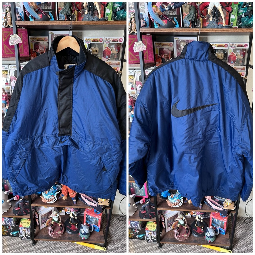 Vintage Nike Puffer Jacket Men’s XL Blue Black Swoosh 90s Y2K